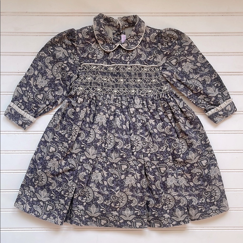 MARY MIZY EUC Gorgeous Spanish Style Hand Smocked Lined Paisley Dress
